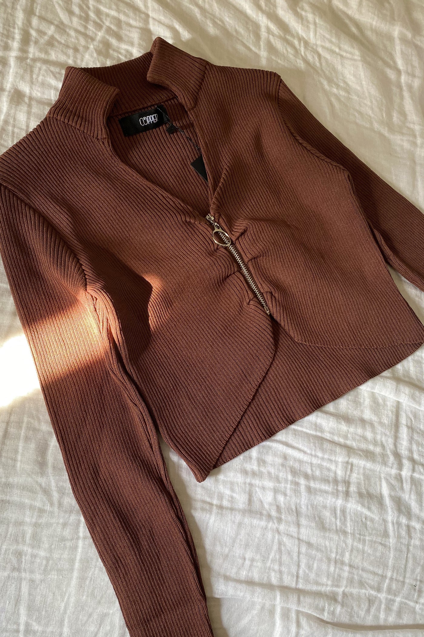 Had My Heart Zip-Up Longsleeve Top - Chocolate