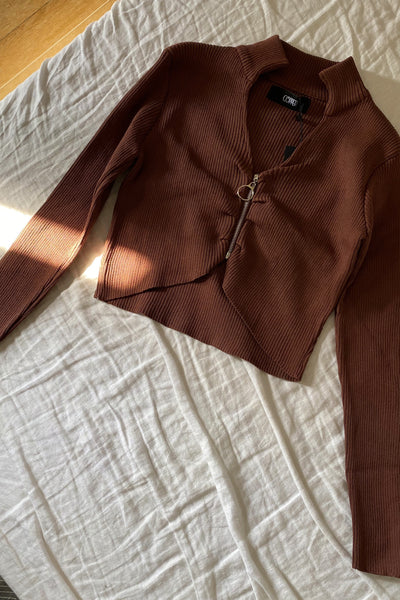 Had My Heart Zip-Up Longsleeve Top - Chocolate