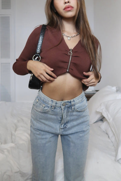 Had My Heart Zip-Up Longsleeve Top - Chocolate