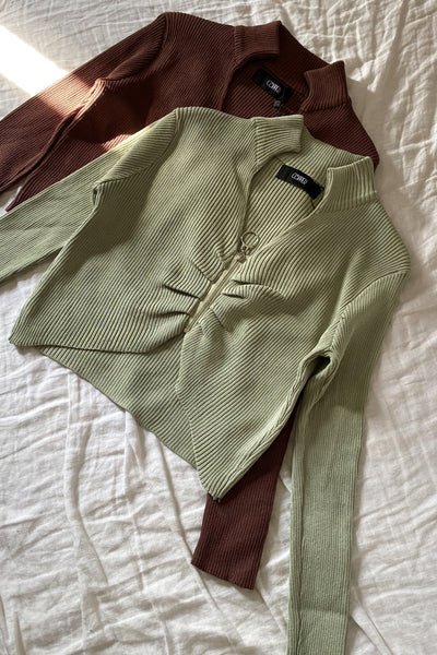 Had My Heart Zip-Up Longsleeve Top - Chocolate