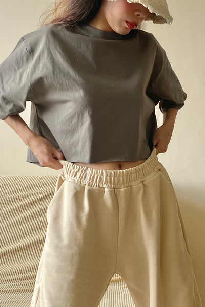 Half The Day Cropped Boxy Tee - Hunter