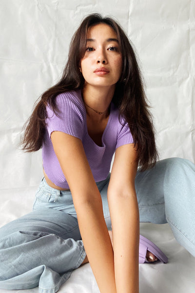 Hella Good Square Neck Baby Tee - Grape