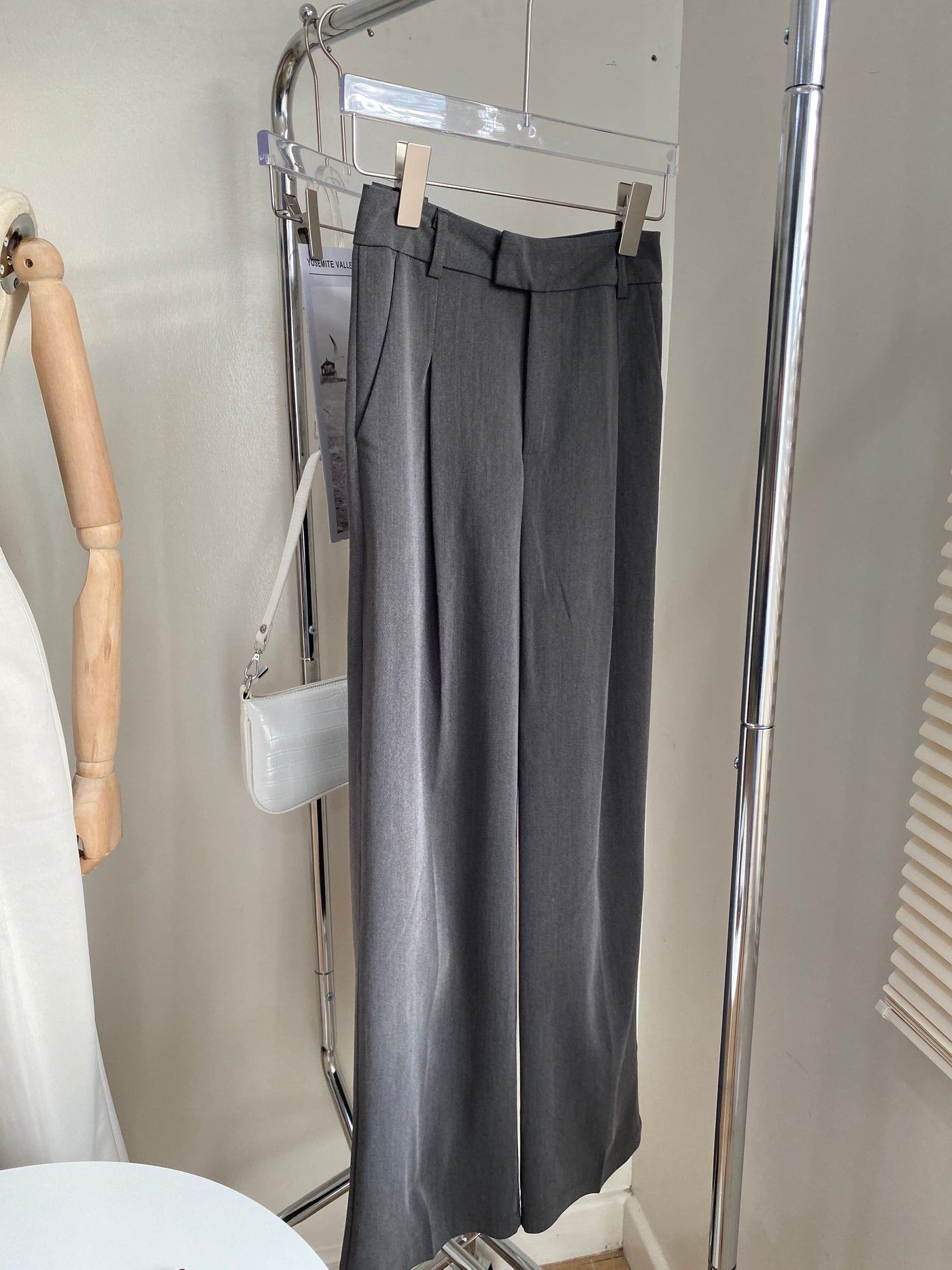 Wide Leg Pleated Trousers - Smoke