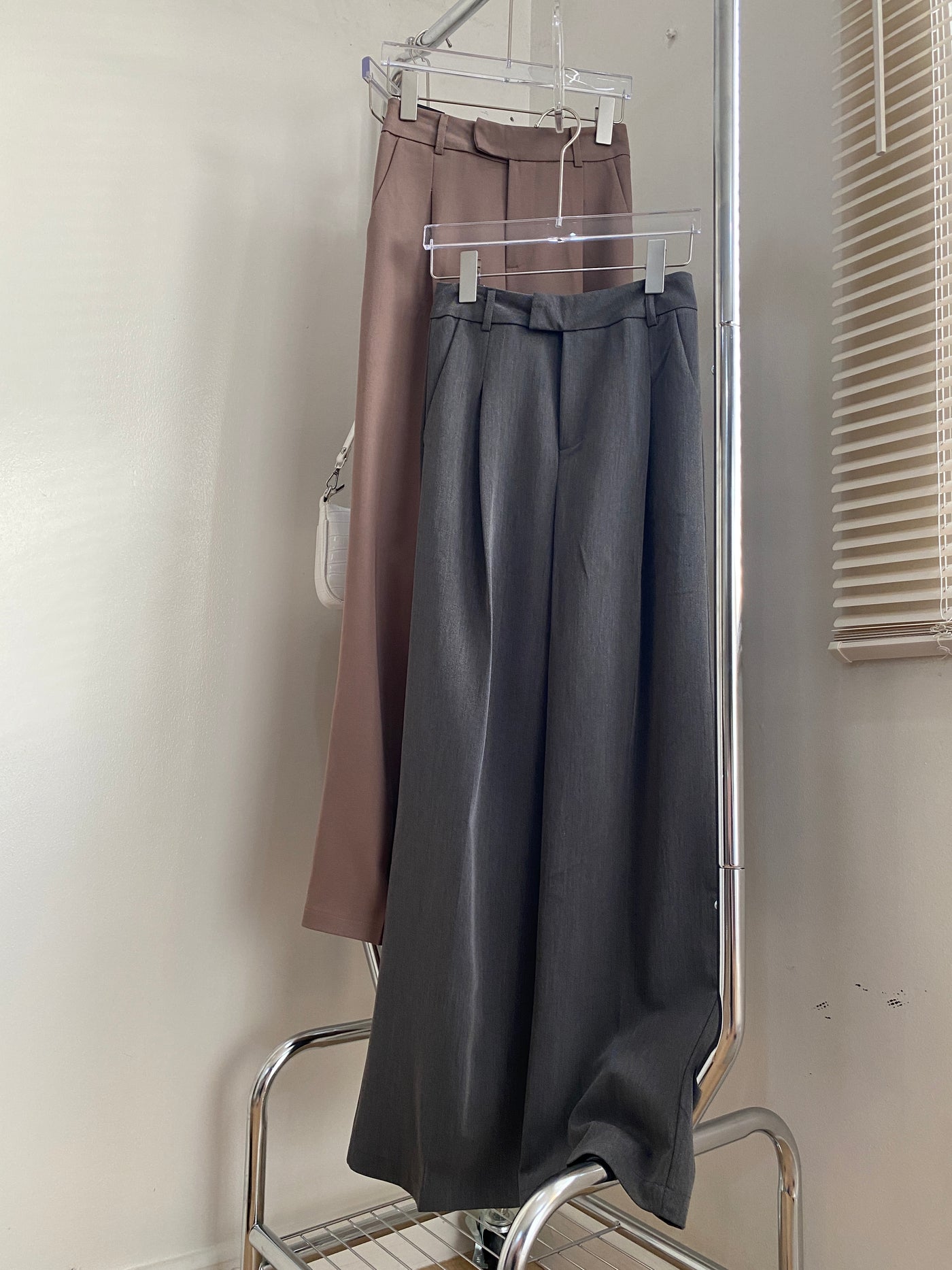 Wide Leg Pleated Trousers - Smoke