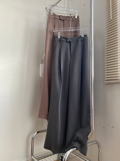 Wide Leg Pleated Trousers - Smoke