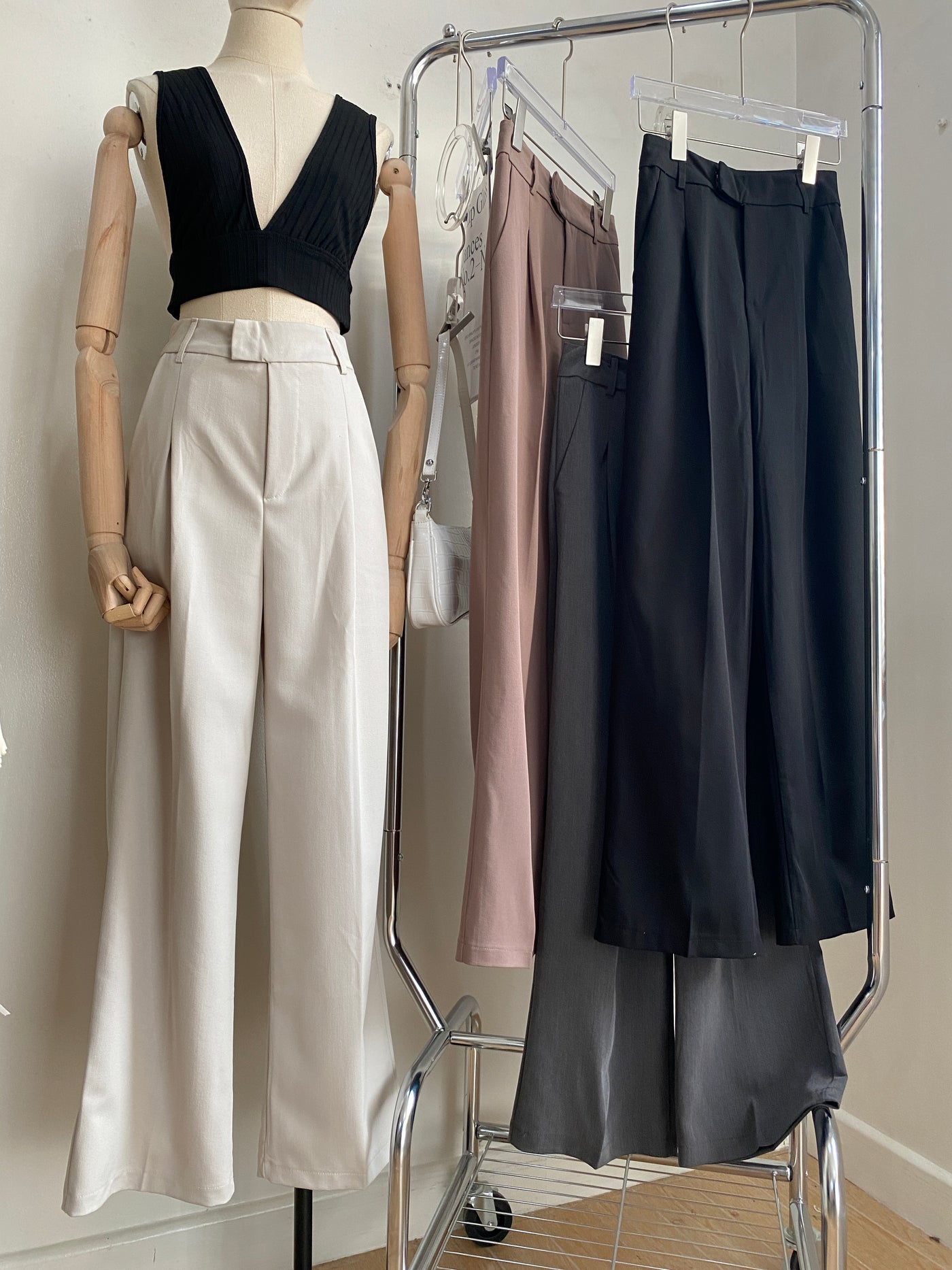Wide Leg Pleated Trousers - Smoke