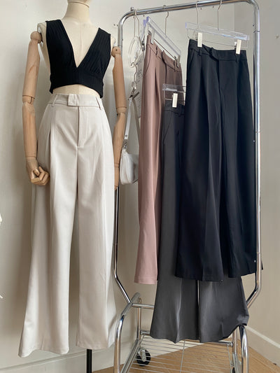 Wide Leg Pleated Trousers - Smoke