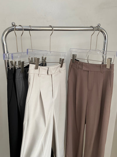 Wide Leg Pleated Trousers - Smoke