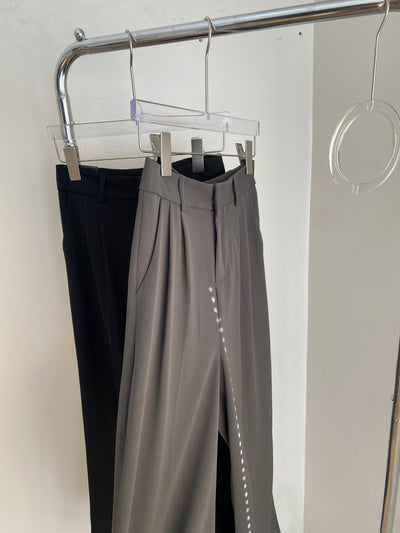 Wide Leg Pleated Trousers - Smoke