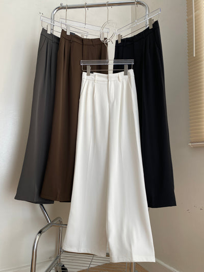 Wide Leg Pleated Trousers - Smoke