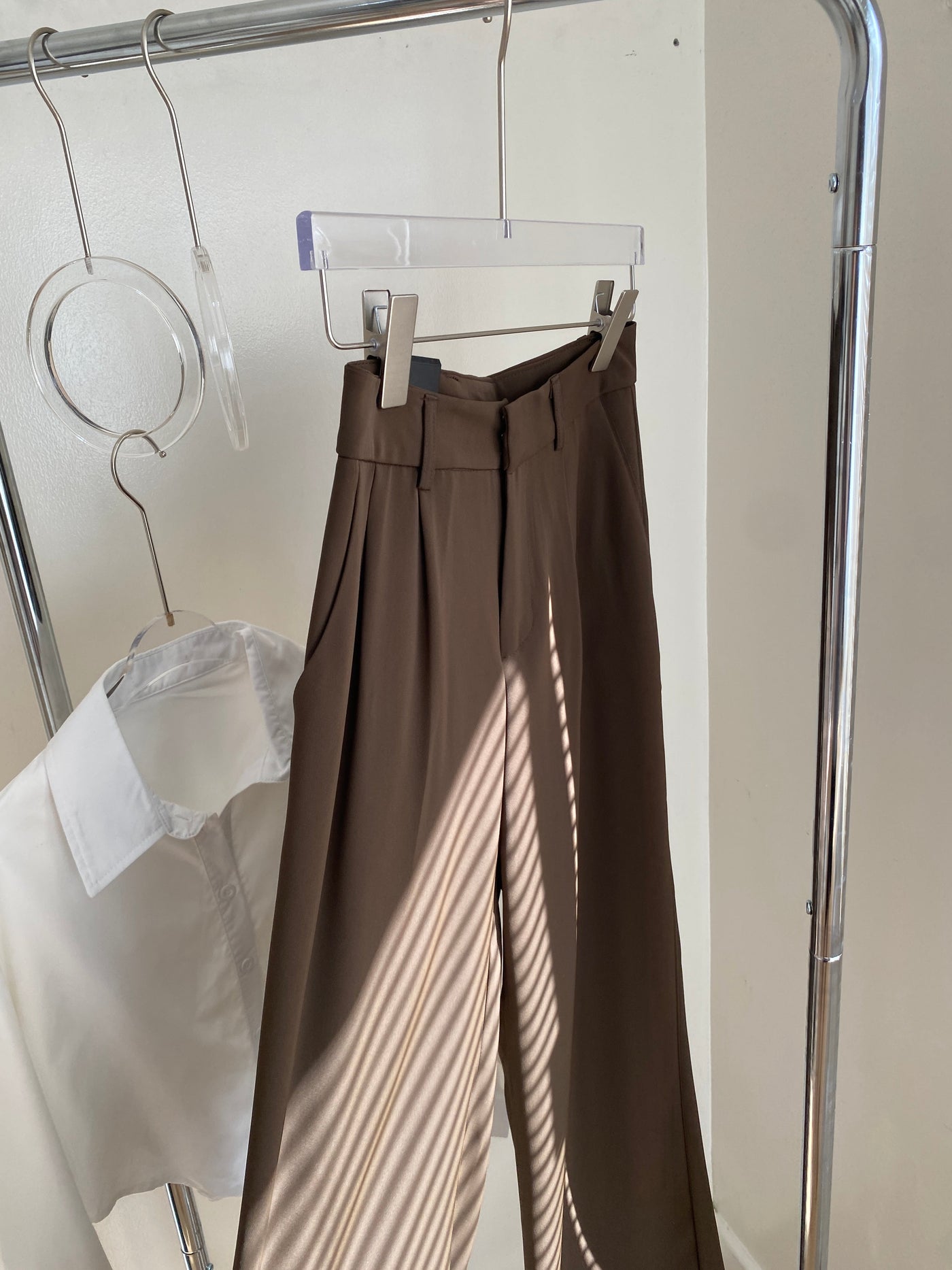 Wide Leg Pleated Trousers - Chocolate