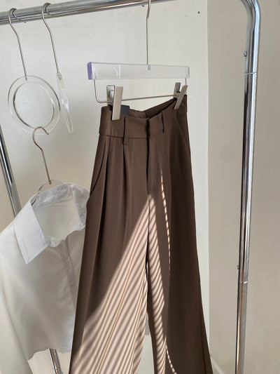 Wide Leg Pleated Trousers - Chocolate