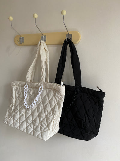 Quilted Tote Bag - White