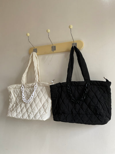 Quilted Tote Bag - White