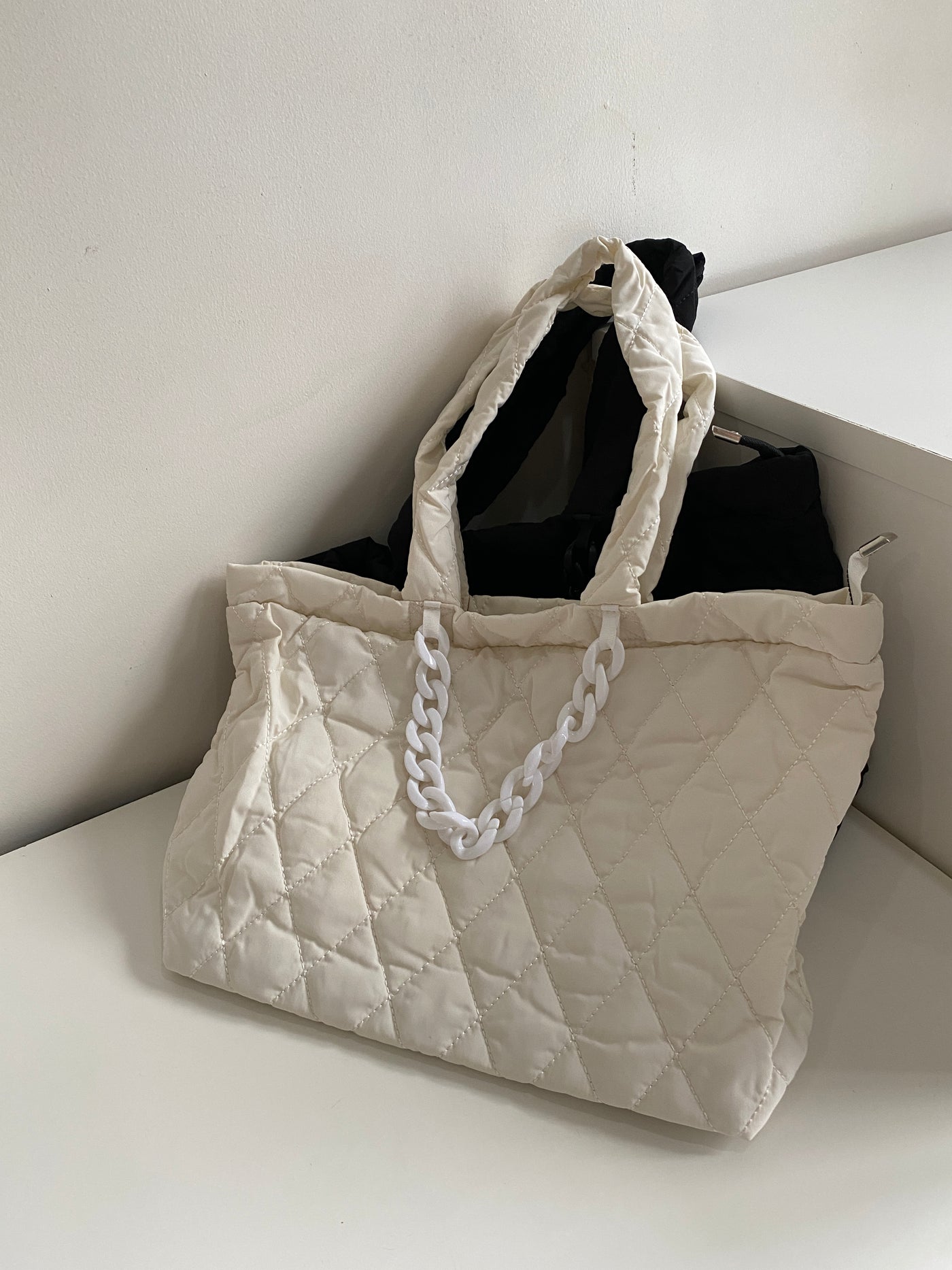 Quilted Tote Bag - White