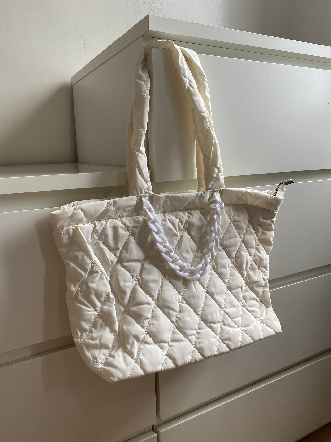 Quilted Tote Bag - White