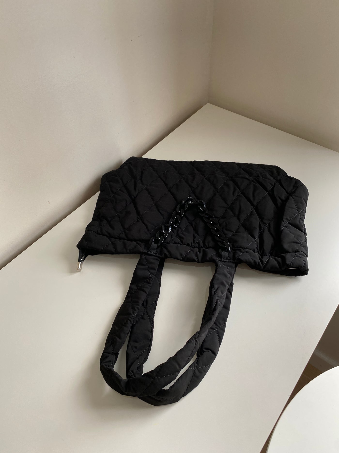 Quilted Tote Bag - Black