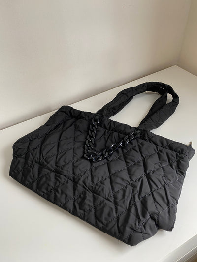 Quilted Tote Bag - Black