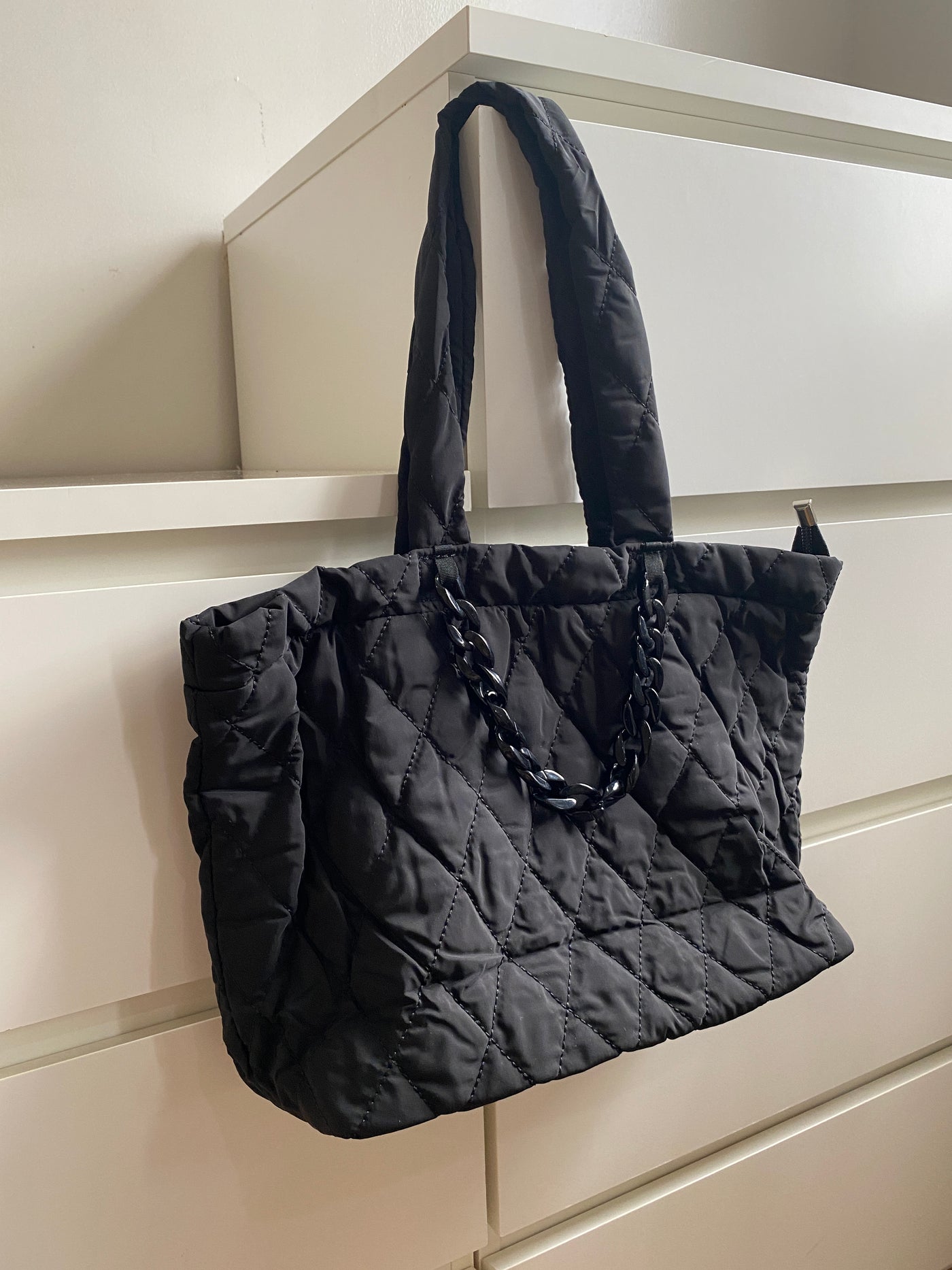 Quilted Tote Bag - Black