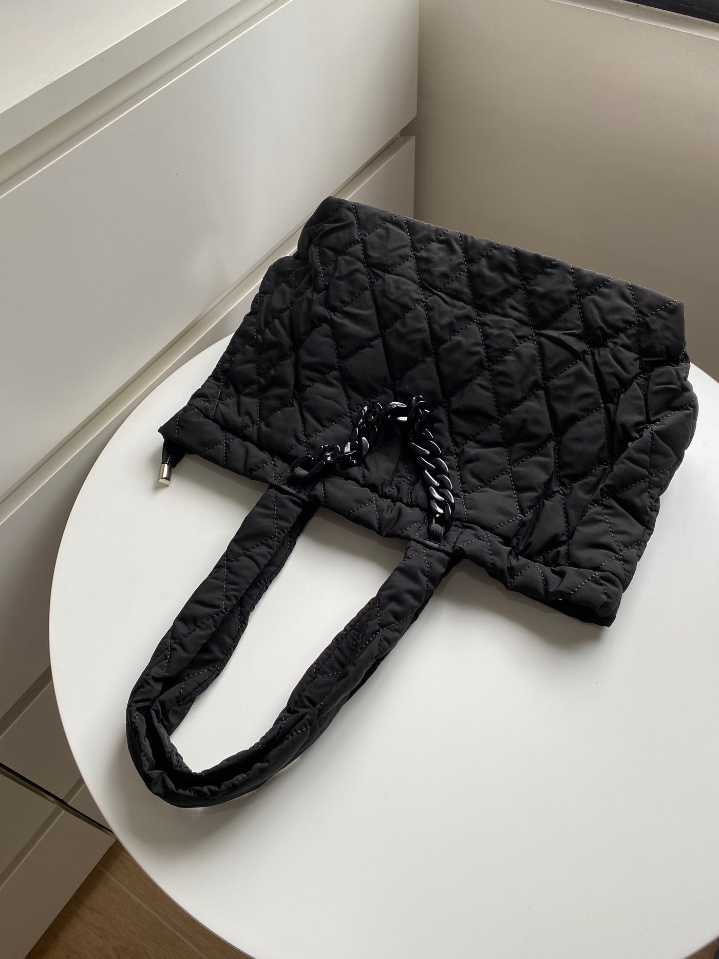 Quilted Tote Bag - Black