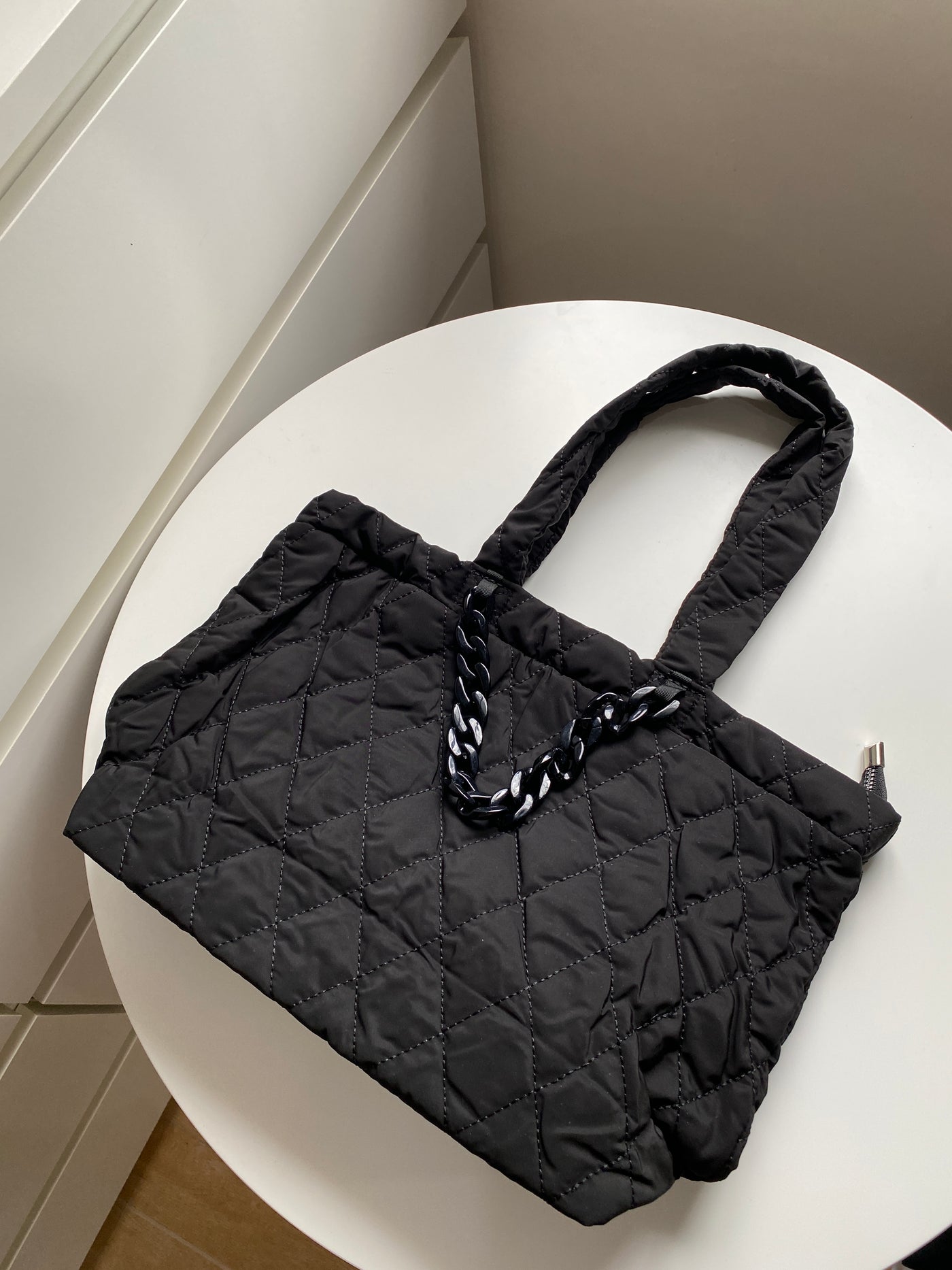 Quilted Tote Bag - Black
