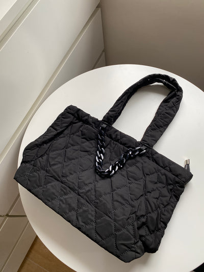 Quilted Tote Bag - Black