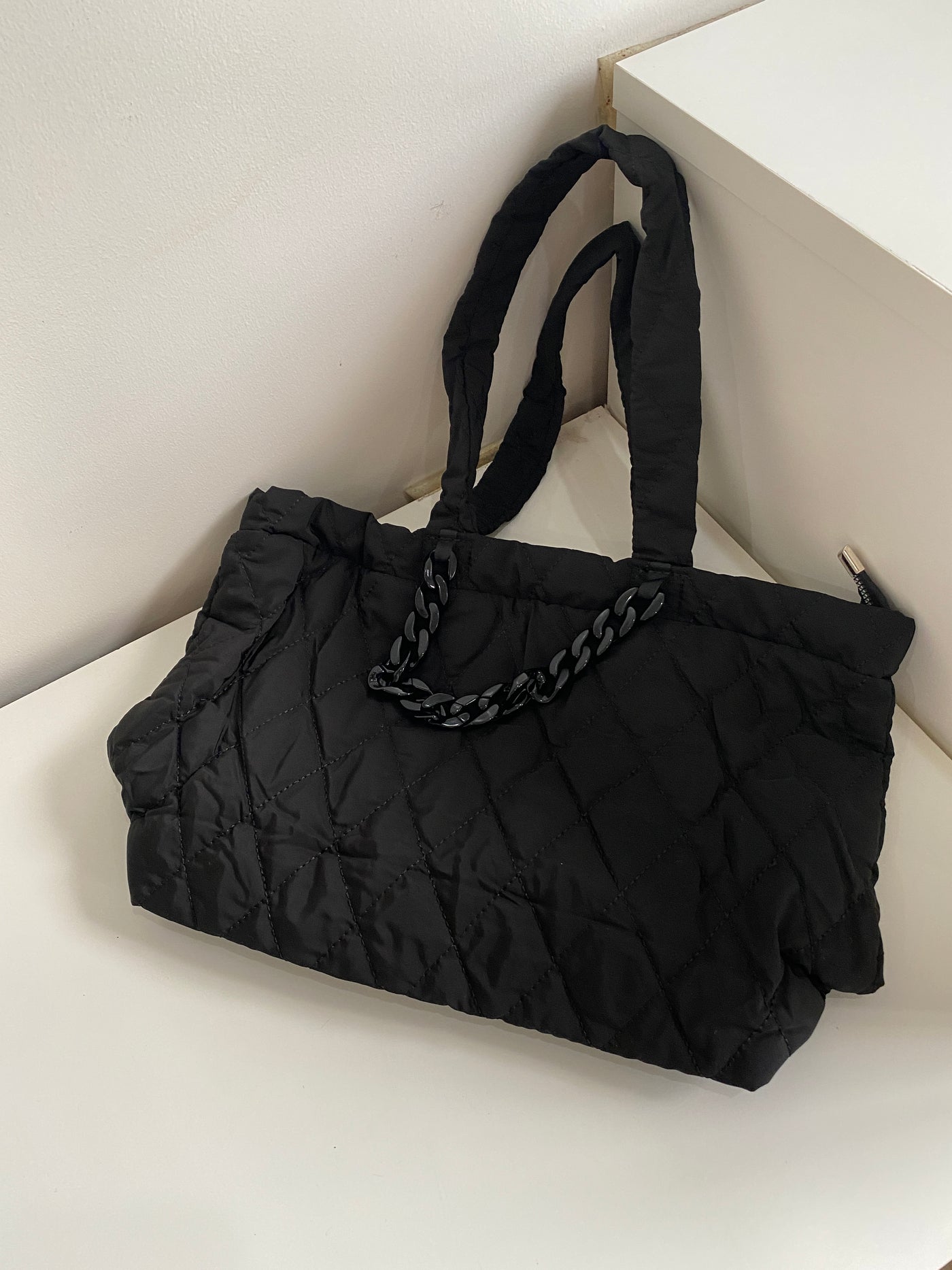 Quilted Tote Bag - Black