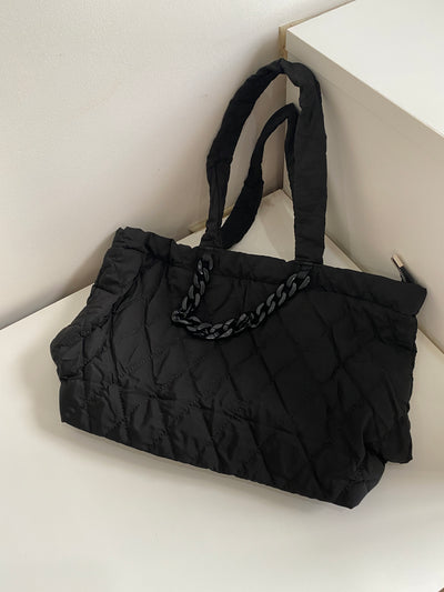 Quilted Tote Bag - Black