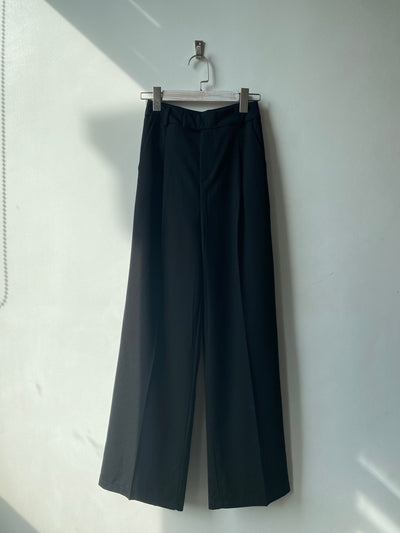Wide Leg Pleated Trousers - Black