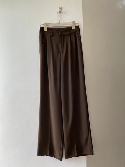 Wide Leg Pleated Trousers - Chocolate
