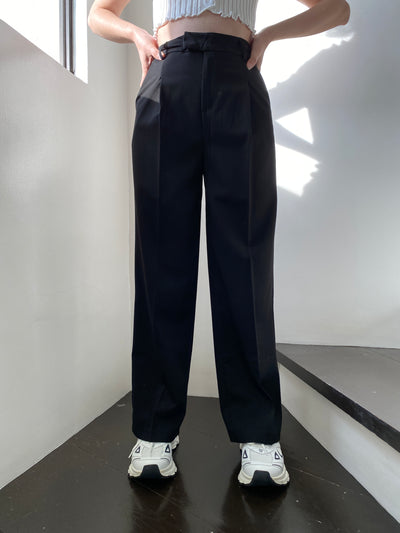 Wide Leg Pleated Trousers - Black