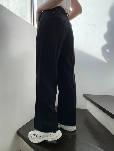 Wide Leg Pleated Trousers - Black