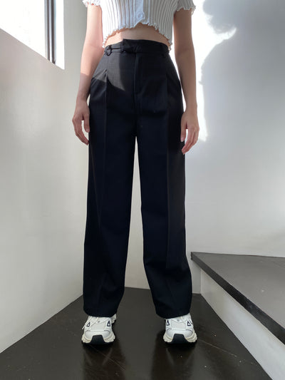 Wide Leg Pleated Trousers - Black