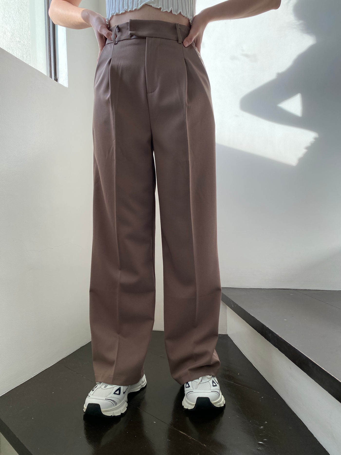 Wide Leg Pleated Trousers - Cocoa