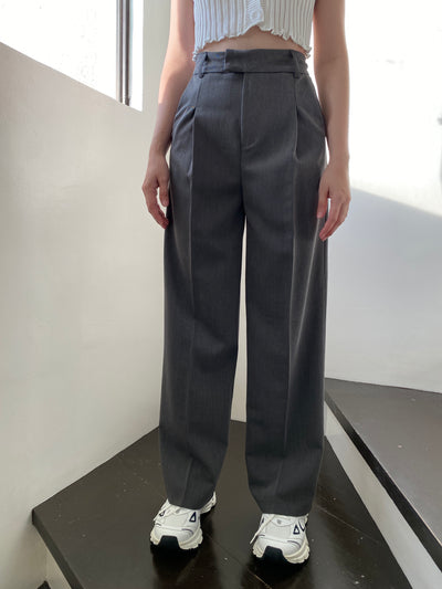 Wide Leg Pleated Trousers - Smoke