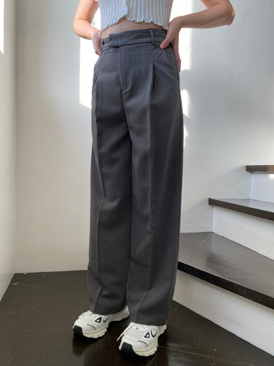 Wide Leg Pleated Trousers - Smoke