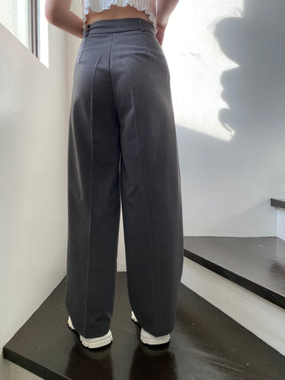 Wide Leg Pleated Trousers - Smoke