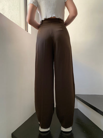 Wide Leg Pleated Trousers - Chocolate