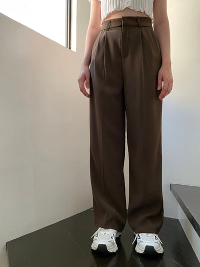 Wide Leg Pleated Trousers - Chocolate