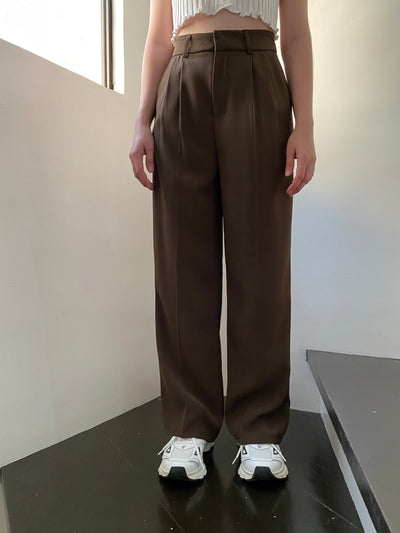 Wide Leg Pleated Trousers - Chocolate