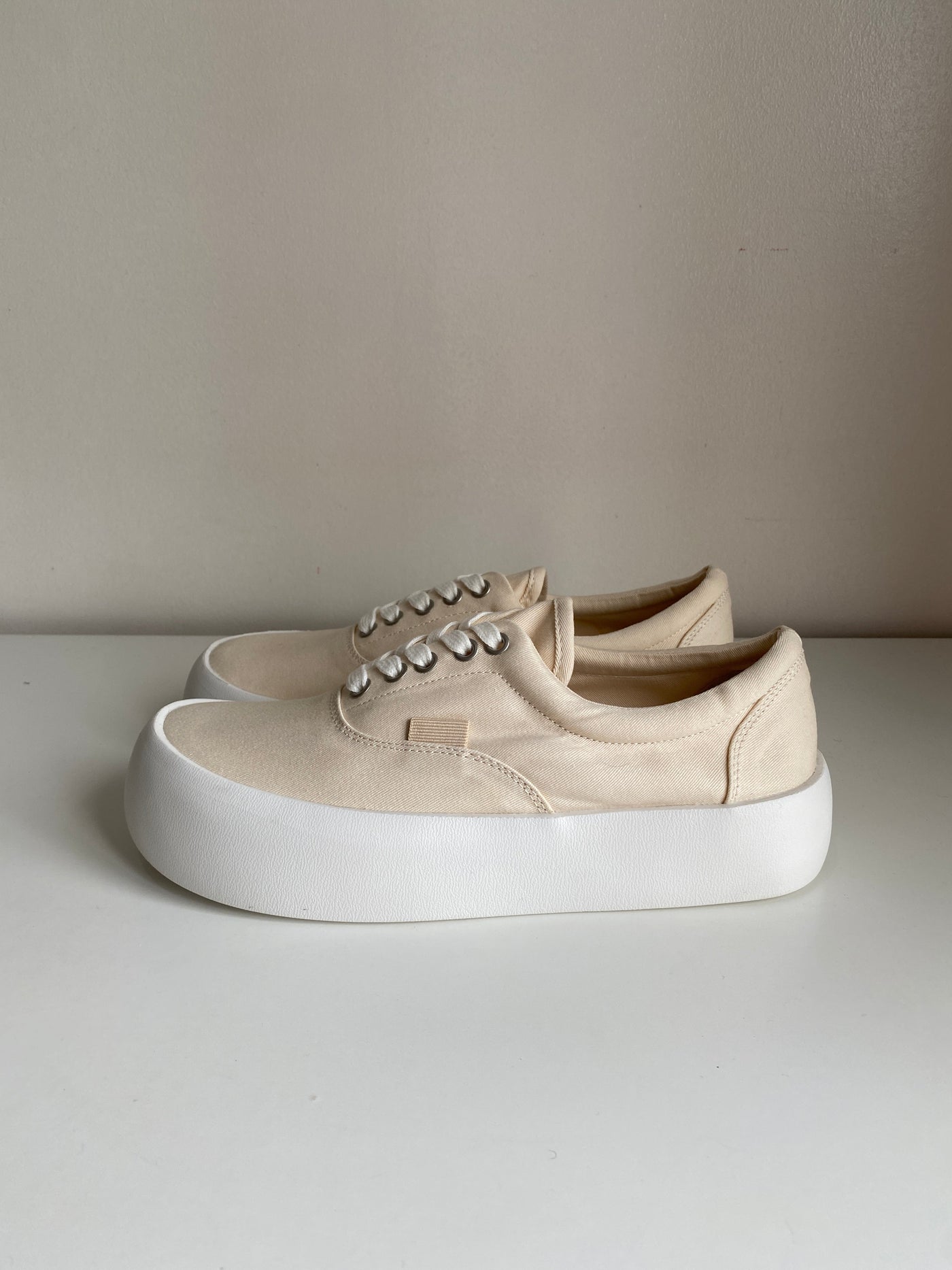 Chunky Sole Canvas Sneakers - Beige
