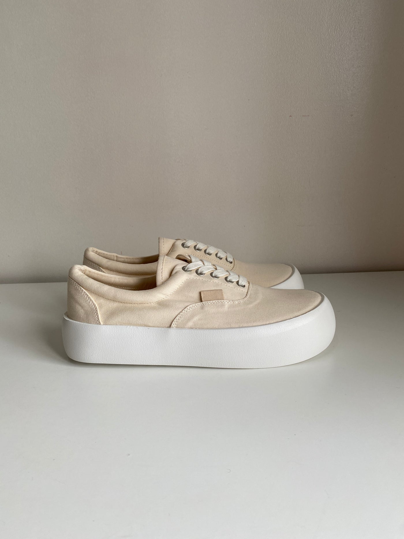 Chunky Sole Canvas Sneakers - Beige