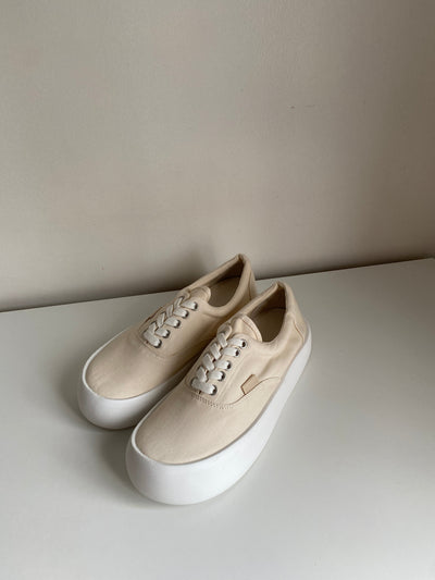 Chunky Sole Canvas Sneakers - Beige