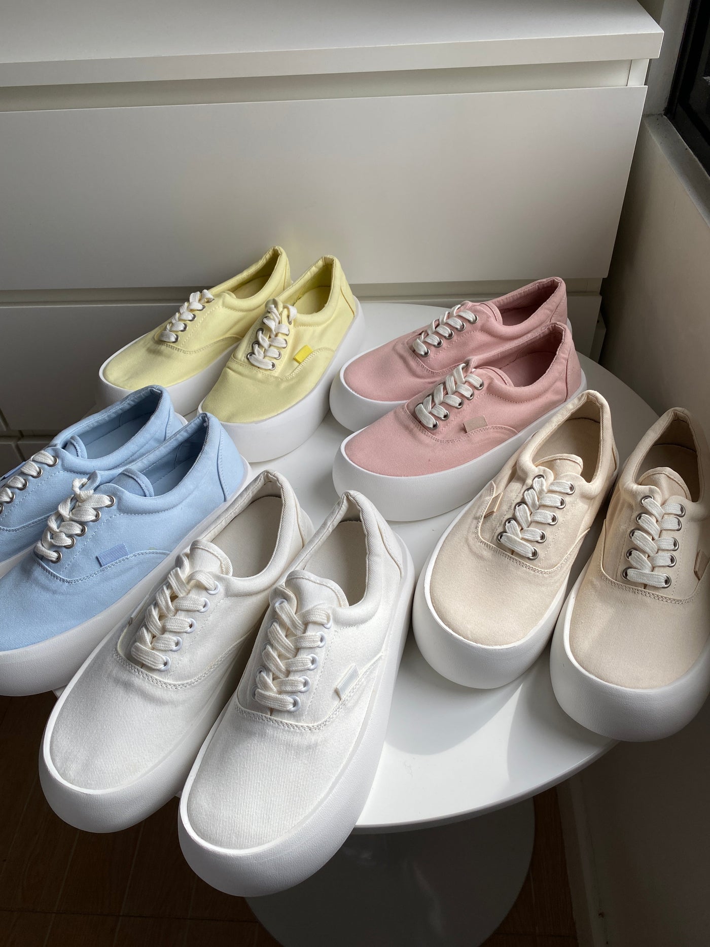 Chunky Sole Canvas Sneakers - Beige