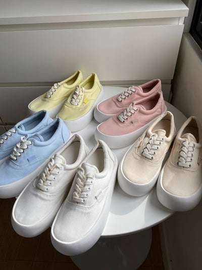 Chunky Sole Canvas Sneakers - Beige