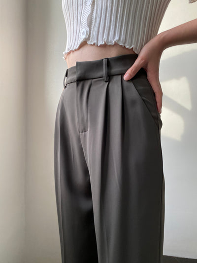 Wide Leg Pleated Trousers - Smoke