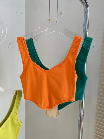 Curved Hem Crop Top - Tangerine