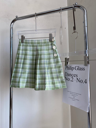 Pleated Plaid Skater Skirt - Pistachio