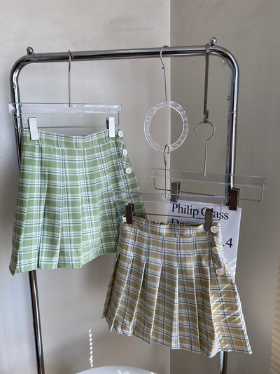 Pleated Plaid Skater Skirt - Pistachio