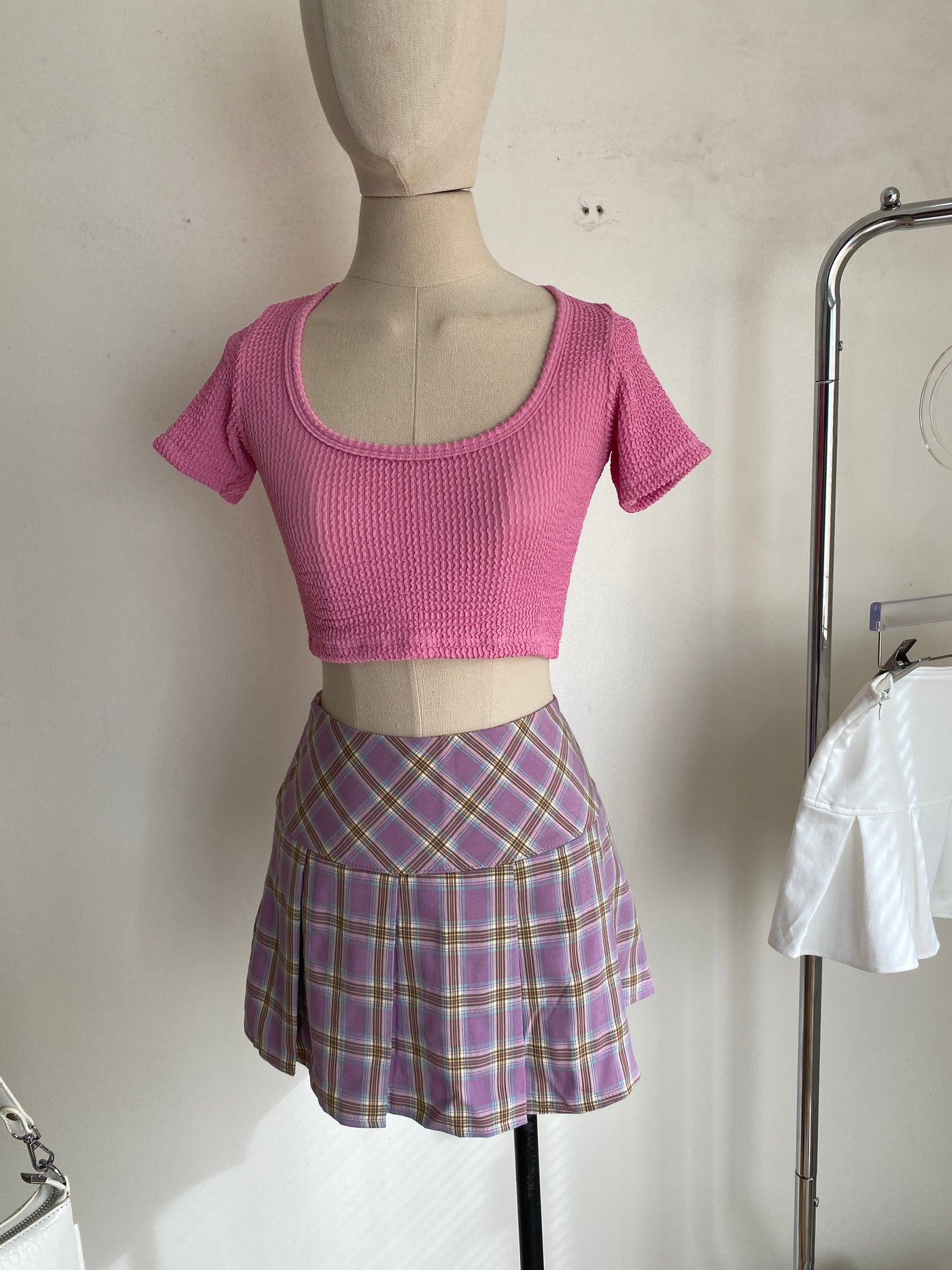 Pleated Plaid Mini Skirt
